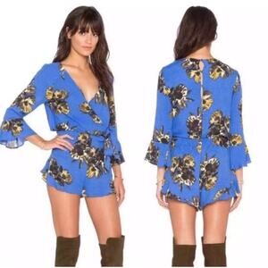 Free People All the Right Ruffles Blue Romper XS